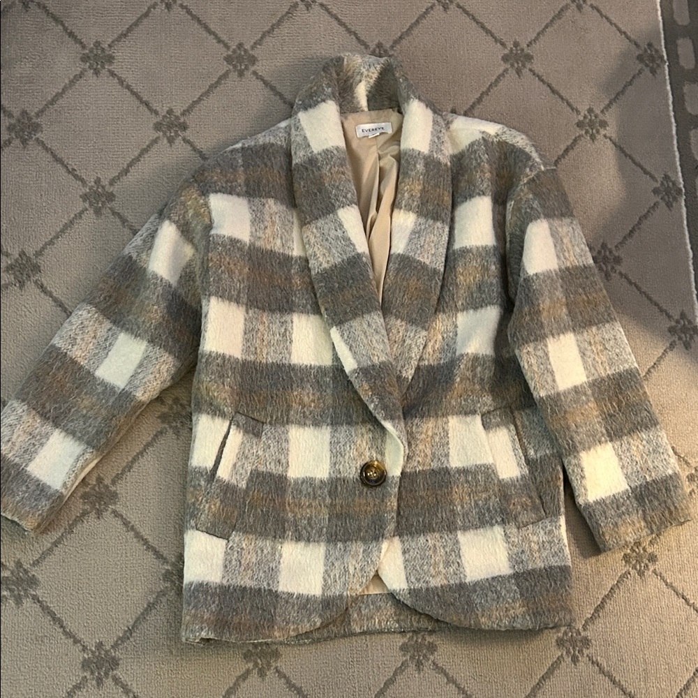 Evereve Selene Plaid Fuzzy One Button Jacket